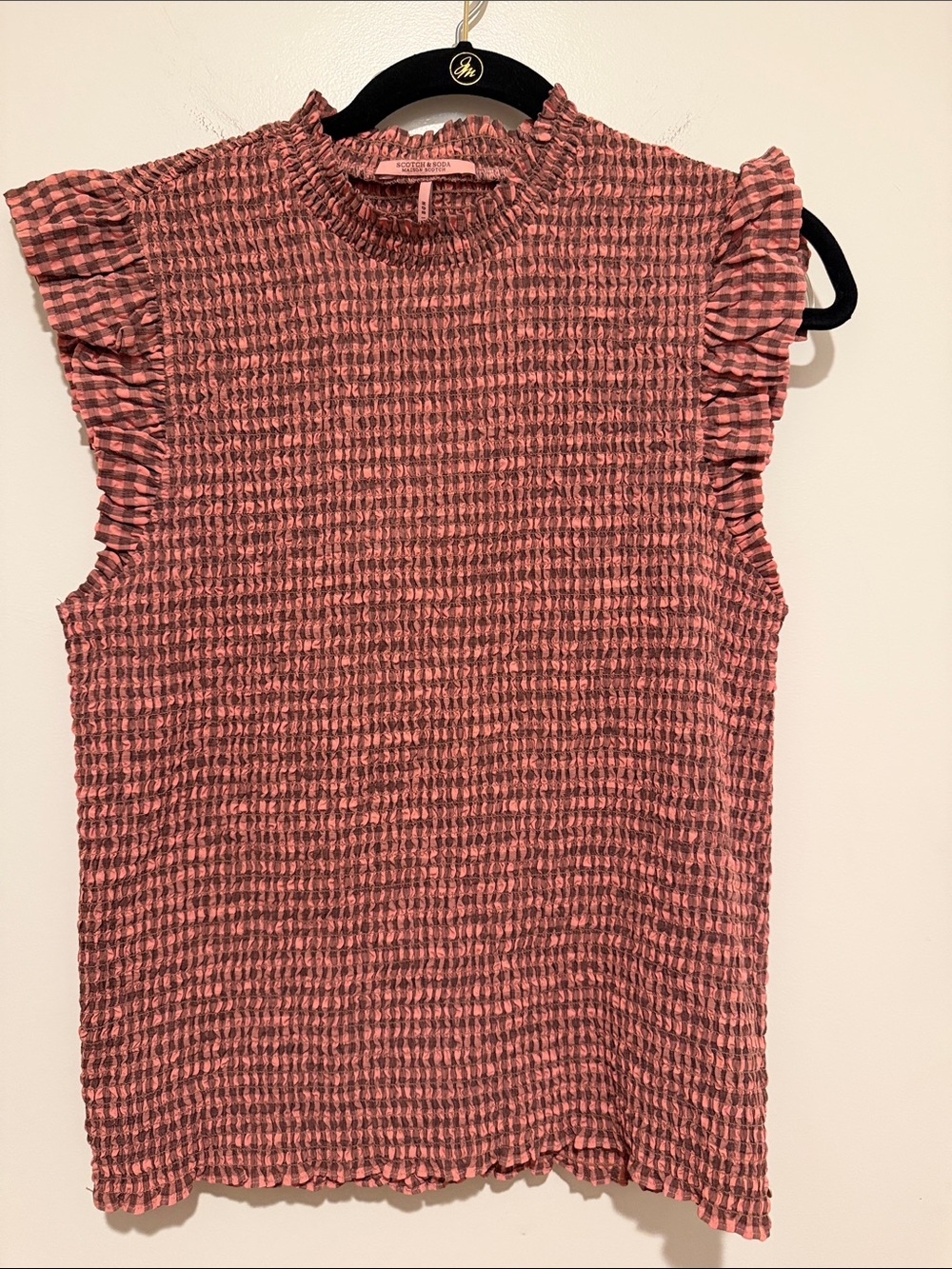 Scotch & Soda orange and brown Textured Smocked Sleeveless Top